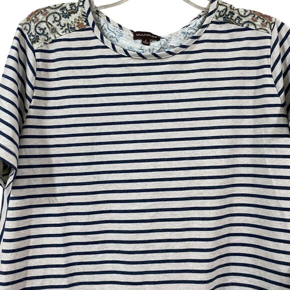 Striped & Paisley Multicolor Boho Top W/ Front Pockets By Multiples Size L NWT - Picture 3 of 7